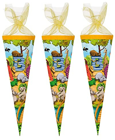 3er Pack Schultüte Zuckertüte Tier - ABC, 35 cm rund Schuleingang Schulanfangsgeschenk ABC-Schütze