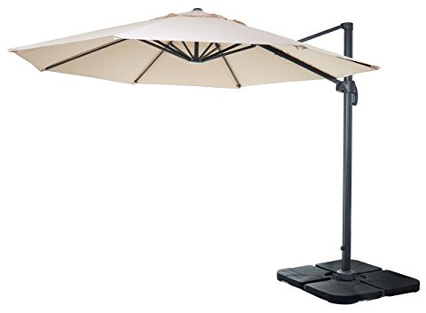 Mendler Gastronomie-Ampelschirm HWC-A96 3m Polyester | Sonnenschirm, rund Ø, Alu/Stahl, 23kg, mit Ständer, drehbar