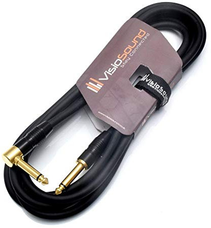 VisioSound Premium Guitar Bass Lead 6.35mm 1/4 Angled Jack/Pro Noiseless Instrument Cable (Black, 3m)
