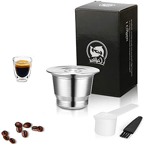 i Cafilas Filtres De Café Rechargeables Réutilisables Réutilisables De Capsules De Café De D'Acier Inoxydable + 1 cuillère + 1 pinceau (Rond)