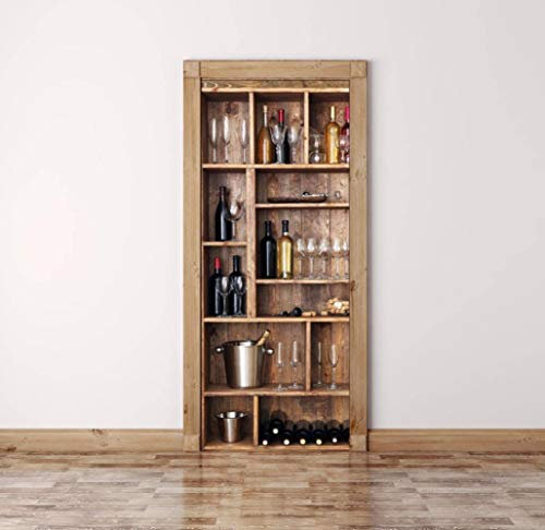 FCFLXJ Türtapete Türposter Weinregal 77x200cm 3D Bewirken Selbstklebend Fototapete Türfolie Poster Tapete Abnehmbar Schälen Und Stock Wandtapete Zum Wohnzimmer Küche Schlafzimmer