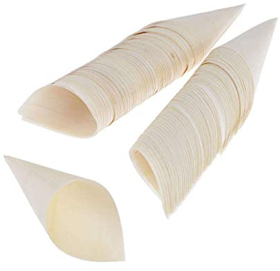 B Blesiya Set de 100 Cônes de Crème Glacée Cornets Confettis Jetables en Bois - Bois, 9x13cm
