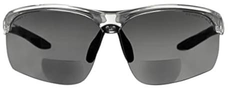 voltX Constructor ULTIMATE Bifokale Schutzbrille mit Lesehilfe Bifokale Rad, Sportbrille Premium CE EN166FT, UV400 Linse (+1,0 Dioptrie, Transparenter Rahmen, Rauchglasfarbene Gläser)