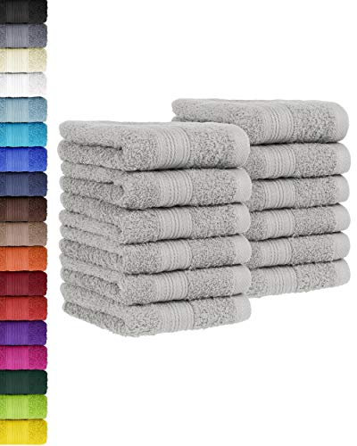 BaSaTex - 12er Pack Handtuch Set für Gäste - Seiftücher mit Aufhängeschlaufe aus weicher Baumwolle in 30x50 cm - Gästetücher für die Gesichtsreinigung Öko-Tex Standard 100 Zertifiziert - Silbern