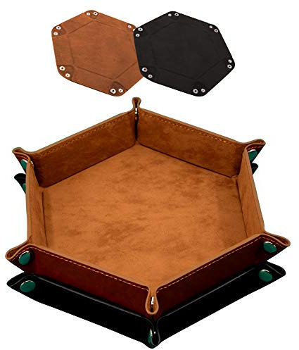 SIQUK 2 Stück Würfelbretter Doppelseitig Würfelbrett, Samt Faltbar Würfeltablett Hexagon Würfelteller Leder Würfelbretter für RPG DND Dragons Würfel Gaming(Schwarz und Braun)