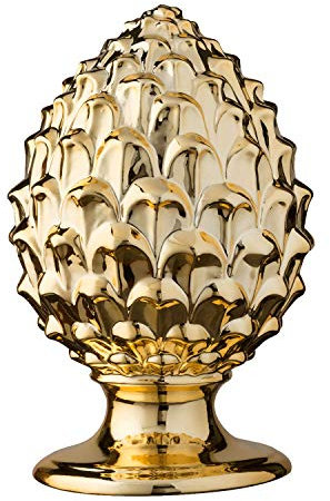 Baroni Home Pigna Siciliana Colorata, Pigna Decorativa in Porcellana Dipinta a Mano, Soprammobile Salotto e Ufficio, 12x12x18 cm (M), Oro