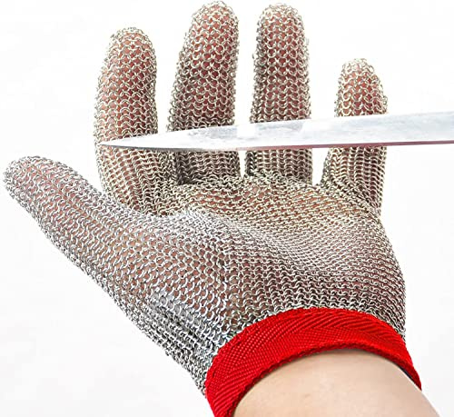 Dowellife Cut Resistant Chainmail Stainless Steel Mesh Glove Food Grade Mandolin Safe Butcher Meat Cutting Oyster Shucking Fileting Fish Glove (Medium)