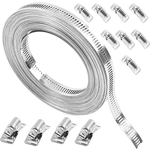 MaxAwe 34.5 Fuß Schlauchschelle Endlosband Edelstahl, 10.5M Schlauchklemmen Riemen mit 12 Befestigung, Schlauchband Endlos DIY Rohrschlauch Luftkanal Antrieb Schlauchklemmen