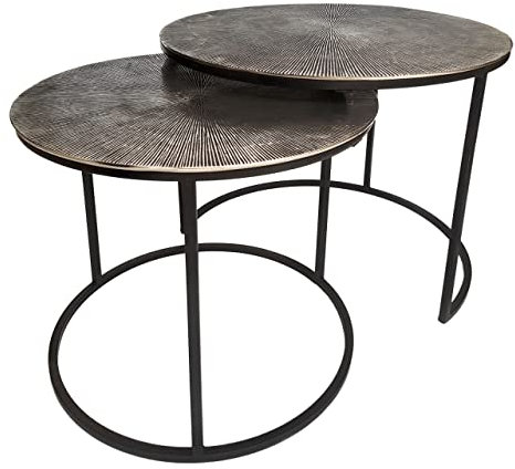 kreatives Wohnen Couchtisch Set Metall ø 55 u. 45 cm Tische Wohnzimmer rund Charles 2-teilig Aluminium versilbert, Silber, Extra breit
