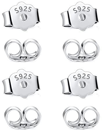 ASH'S CHOICE 925 Sterling Silver Earring Backs Replacements for Posts 4Pairs Pierced Earring Backings Secure for Studs Hypoallergenic Safety Locking Butterfly Earrring Stoppers