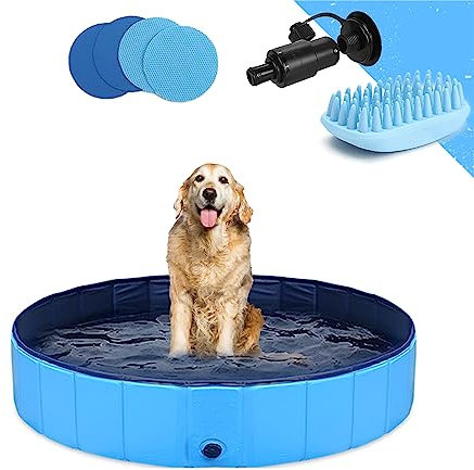 Hundepool Schwimmbecken Faltbarer Hund 39x12 Planschbecken Swimmingpool Kinderpool Hundebadewanne Doggy Pool für Großes Haustier Hund Katze Kinder PVC rutschfest (Bonus Haustier Badebürste)