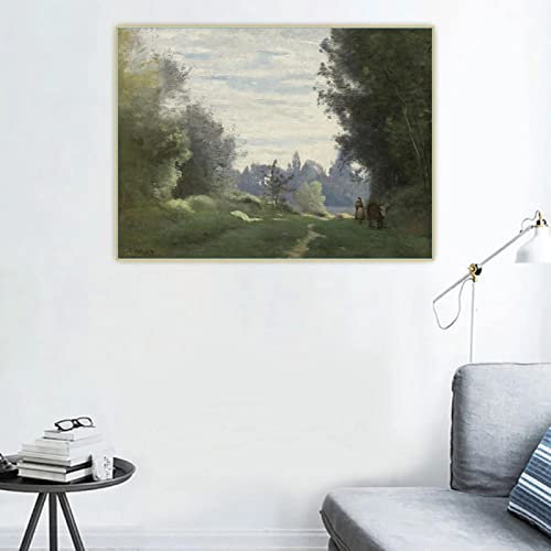 Leinwanddrucke Jean Baptiste Camille Corot《Die Kuh geht auf die Felder》Leinwandkunst Ölgemälde Wand Wohnkultur 55x70cm Rahmenlos