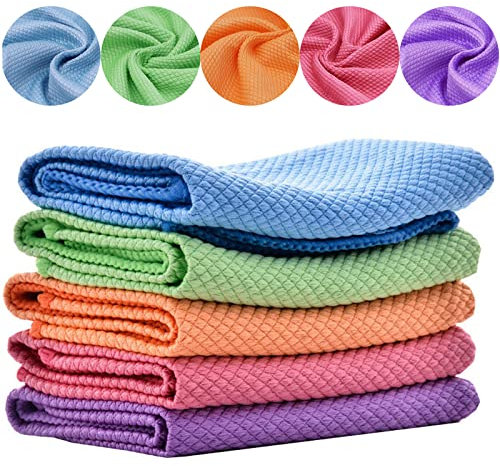 YUTOU 10 Pcs Fischschuppen Lappen Wiederverwendbar Nanoscale Streak-Free Miracle Cleaning Cloths Multifunktion Mikrofaser für Auto Küche Spiegel Geschirrtücher Bad(5 Farben, 2 Größen)