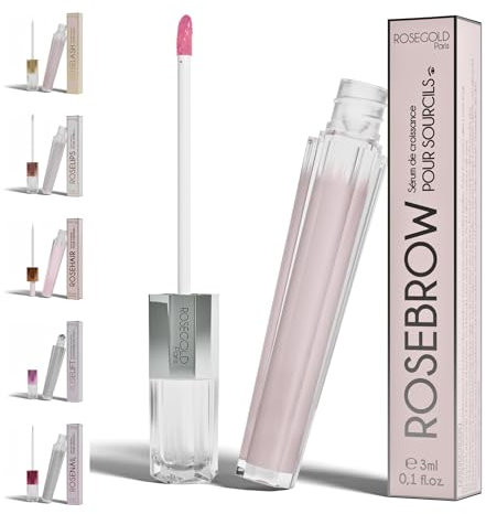 ROSEBROW Sérum de Croissance pour Sourcils Naturel par ROSEGOLD, Serum Sourcils Pousse +fournis +longs +épais, Fabriqué en France, sans hormone, Vegan