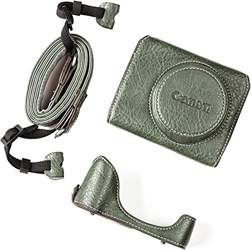 Rieibi G7X G7X II G7X III Hülle, Vintage Leder Kameratasche für Canon PowerShot G7 X G7 X Mark II G7 X Mark III DSLR Kamera, Schutzhülle mit Gurt, grün, Vintage-Stil