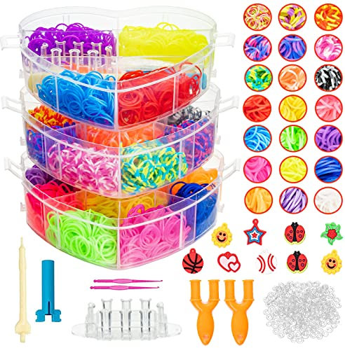 Scatola Bracciali Gomme 4200 Fasce in Silicone per Fare Braccialetti Colorati Fai Da Te Giocattolo per Ragazze e Bambini Anelli Collane Kit Bracciali Scatola Cuore