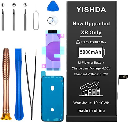 YISHDA 【5000MAH】 Battery for iPhone XR Upgraded High Capacity Li-Polymer Battery Replacement Compatible with iPhone XR (A1984, A2105, A2106, A2108) with Repair Tools Kit and Installation Manual…