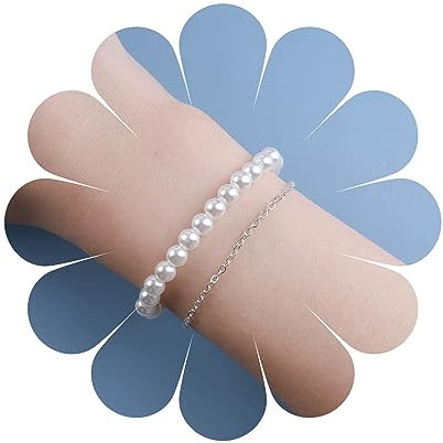 Yheakne Vintage Geschichtetes Perlenarmband Silber Perlenarmband Perlenstrang Armband Perlenkette Armband Hochzeit Handkette Schmuck Für Frauen Und Mädchen (silber)