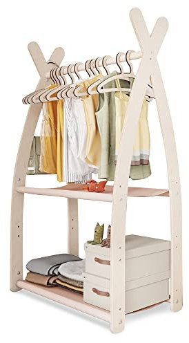 MAMOI® Garderobenständer Kinder 95x106x32cm / 53x95x32cm | Kleiderschrank Kinder | Garderobenständer | Kleiderstange für Kinder | Holzschiene | Garderobenholz Kinderzimmer | 100% ECO | Made in EU
