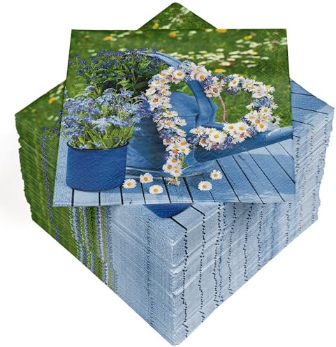 HEKU 100 Servietten, 3-lagig, 33x33cm, Blumenherz I Saugstark und praktisch verpackt I Ideal für besondere Anlässe