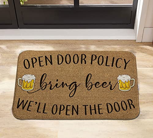 Open Door Policy Bring Beer We'll Open The Door Doormat,Outdoor Door Mat,Personalized Doormat,Welcome Doormat,Housewarming Decor Gift 24x16 Inch