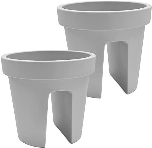 Stephans Möbelbörse 2er Set XL Balkon-Blumenkasten rund 28cm, Geländertopf, Balkonkasten, Blumentopf, Pflanztopf Railing 13L (Grau)
