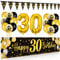 30. Geburtstag Deko für Mann und Frau - Happy Birthday Banner, Luftballons, Wimpel Girlande, Hintergrund Ballons Schwarz Gold für Männer Frauen Party