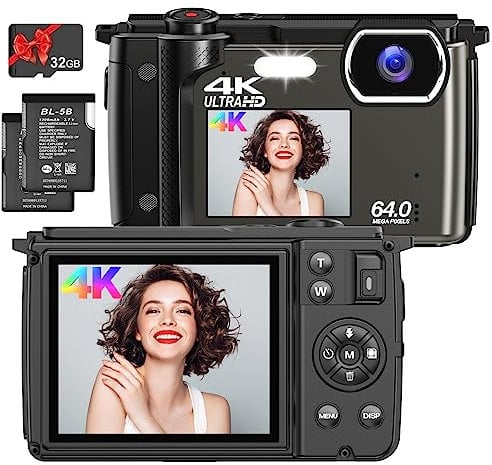 Digital Camera 4K,Vmotal UHD 64MP Photo 4K Video 60FPS,Dual Screens 2.8”+2.0”/16x Zoom/Time-lapse/Slow-motion/Autofocus/Manual Focus/with Wifi, Vlogging Camera for YouTube Beginners