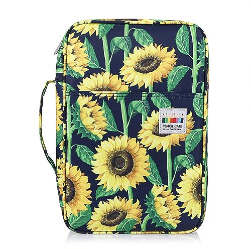 BSTKEY 300 Slots Pencil Case Pencil Wrap for Colored Pencils, Large Capacity Pencil Holder Pen Pouch Bag Stationery Organizer Case, Sunflower Pattern (No Pencils)