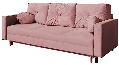 mb-moebel Sofa mit Schlaffunktion und Bettkasten, Couch für Wohnzimmer, Schlafsofa Federkern Sofagarnitur Polstersofa Wohnlandschaft mit Bettfunktion - MILANO (Rose - Trinity 23)