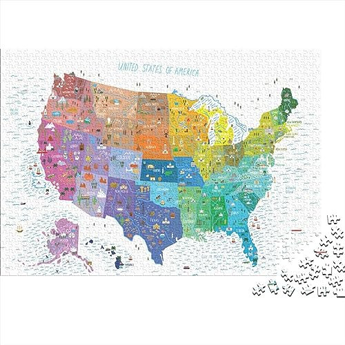 Foto-Puzzle Nach Maß - Usa Map - 1000 Teile Puzzle Für Erwachsene, Holz Puzzle Mit 1000pcs (75x50cm)