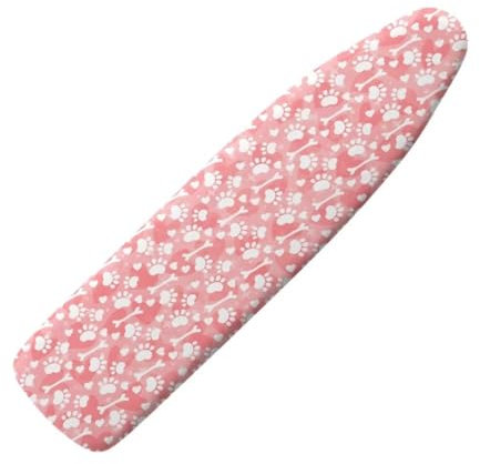 Jeiento Washable Ironing Board Cover Dog Paw Print Polyester Ironing Covers Pink Heart Iron Pad Covers Hook and Loop Fasteners Non-Slip 15x54 Iron Pad Covers