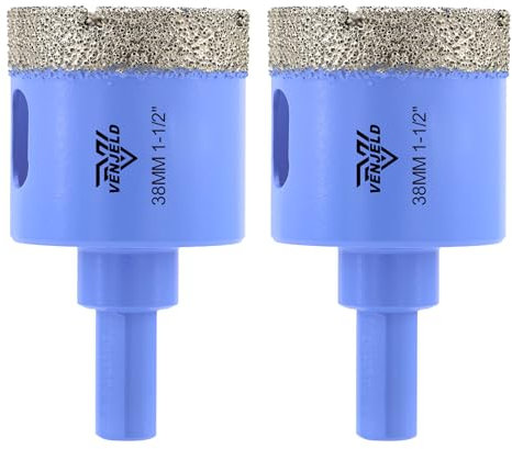 Foret Diamant Carrelage Set 38mm - 2Pcs Scie Cloche Diamant Perçage à Sec pour Céramique Porcelaine Carrelage Marbre Granit avec Tige Triangulaire VENJELD