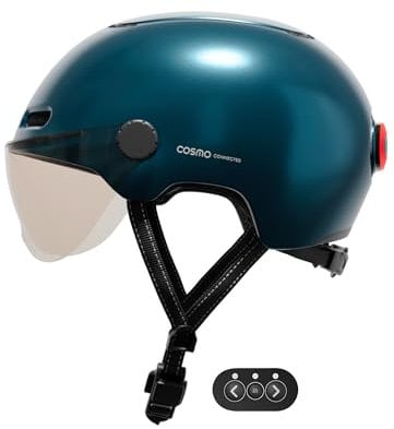 Cosmo Connected Cosmo Fusion Casque Intelligent Vélo et Trottinette avec Visière Unisex-Adult, Bleu Métallisé, Taille Unique