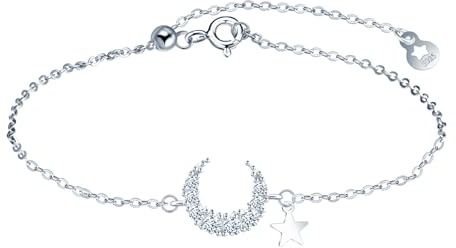 INFINIONLY Damen Silber Armband Mode 925 Silber Mond - Sterne mit Zirkonia Armbänder Elegante Verstellbares Ankerkette Mädchen Diamant Armband