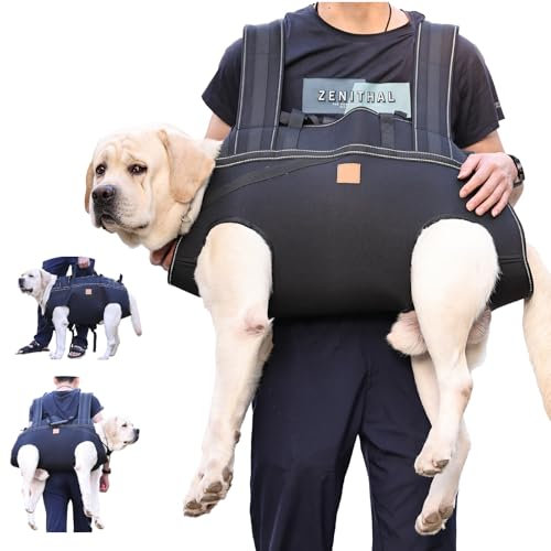 Hundegeschirr-Rucksack für große Hunde, Ganzkörper-Tragetasche, Rehabilitationsträger für Treppen/Autos, alte Verletzungen, Arthritis, Unterstützung der Hinterbeine (Schwarz, XL (Abstand Beine 17,8 cm