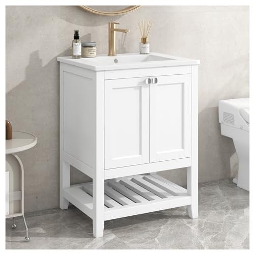 Racxily mobile lavabo bagno,mobile lavabo bagno a terra,60cm, con lavabo in ceramica,bianco