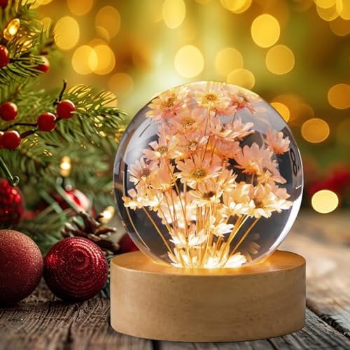 Geschenke für Frauen und Kinder Kristallkugel Nachtlicht 6 cm Glaskugel Deko,Geschenke für Mama Glaskugel-Nachtlicht mit Holzsockel Personalisiertes Geburtstagsgeschenk für Mädchen und Jungen.