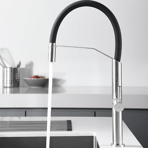 IMEX - Grifo de Cocina Extraible | Grifo Monomando Fregadero | Griferia de Cocina con Mangera Flexible 360º | Grifo en Latón con Tecnología PVD| Serie Deva | Color Acero S316