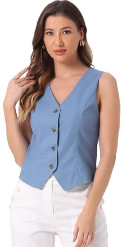 Allegra K Donna Gilet Estivo Senza Maniche Con Bottoni E Scollo A V Gilet Blazer Cielo Blu L