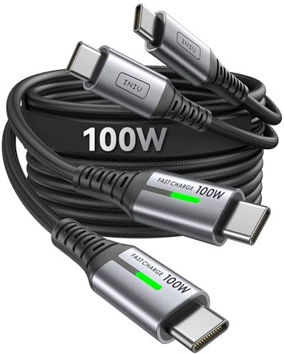 INIU Cable USB C, 100W 1m+1m Cable de Carga Rápida QC, Tipo C Trenzado Nylon para Datos y Cargador de Teléfono, Compatible Con iPhone 15 Pro, Samsung S24, iPad, MacBook, Tabletas, LG y Más
