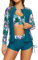SHEKINI Frauen 3-teilige Rash Guard Langarm Badeanzüge mit Kordelzug Kurz (Pfau blau-rosa Blume, X-Large)