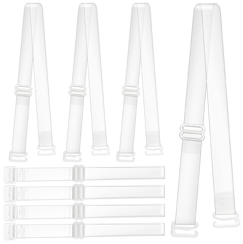 KALIONE 4 Pairs Non-slip Transparent Bra Straps, 12 Mm Thin TPU Straps - Adjustable Clear Shoulder Strap Replacement for Women Girls Strapless Bras