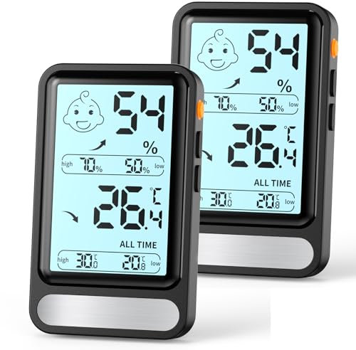 PAIRIER Digitale Thermometer Hygrometer Innen Temperatur und Luftfeuchtigkeitmessgerät Großer LCD-Bildschirm mit Beleuchtung MIN/MAX Aufzeichnungen Raumthermometer für Wohnzimmer Gewächshaus (Schwarz)