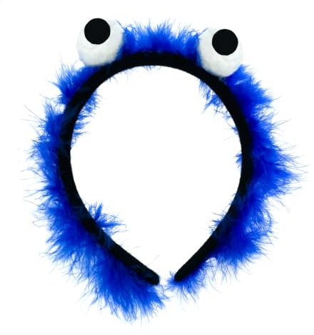 Oblique Unique Haarreifen Monster mit blauen Federn und Augen Haarreif für Fasching Karneval Motto Party Kinder Geburtstag