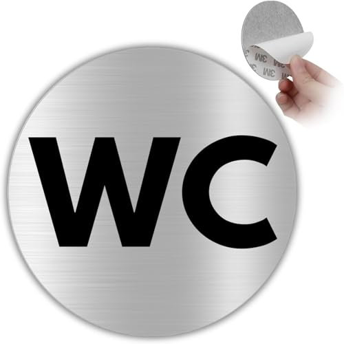 LEIASA | Klebeschild für die Toilette - Dicke 0,6 mm - Durchmesser Ø 100 mm - Toilettenschild aus Aluminium - Toilettenschild - Badezimmerschild - Klebeschild für die Toilette - (Signal-Toilette)