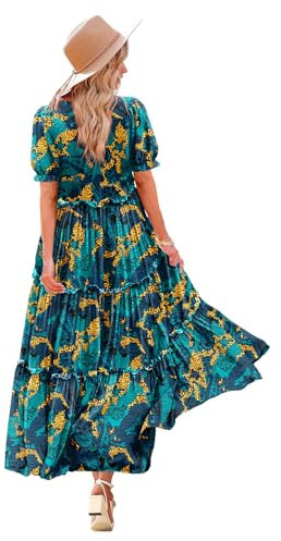 YESNO Women Summer Dress Causal Short Sleeve Floral Maxi Dress with Pockets L ETXUK CR438