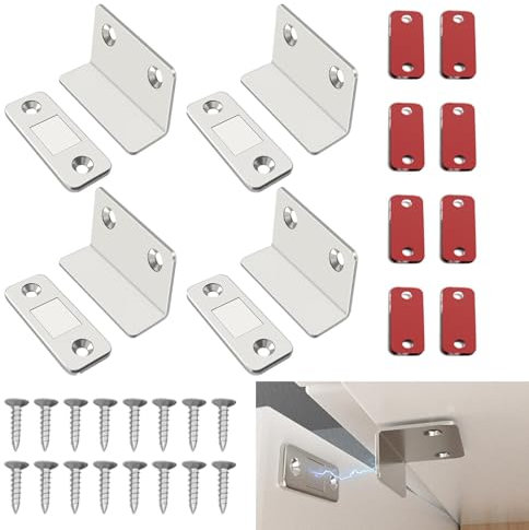 Magnetic Door Catches, 4 Pack Ultra Thin Cupboard Door Magnets, Self Adhesive Magnetic Drawer Catch Wardrobe Magnet Door Catches and Latches for Kitchen Cabinet Door Closure