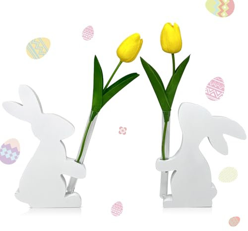 Eroionet Osterdeko Hase Hydrokultur-Vase, 2 Stück Osterhasen Dekoration mit 2 PVC Reagenzglas, Osterhase Deko aus Holz, Osterdekoration Vasen, für Heimdekoratio Das perfekte Ostergeschenk