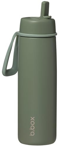 b.box 690ml Insulated Flip Top Drink Bottle, Triple Layer Stainless Steel, Keeps Drinks Cold up to 44 Hours, Leakproof Lid, Stainless Steel Straw, Fits Most Car Cup Holders, BPA Free